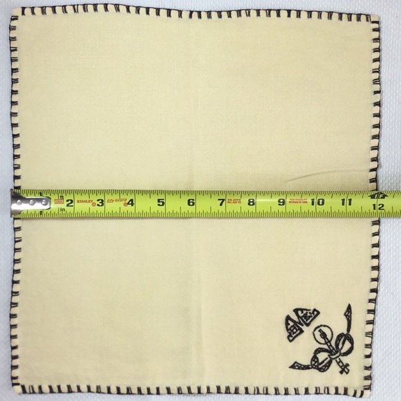 4 Vintage Hand Embroidered Cloth Formal Napkins Holiday Candle Bow Yellow Black - Picture 3 of 7